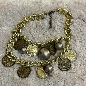 Gold chunk necklace with charms